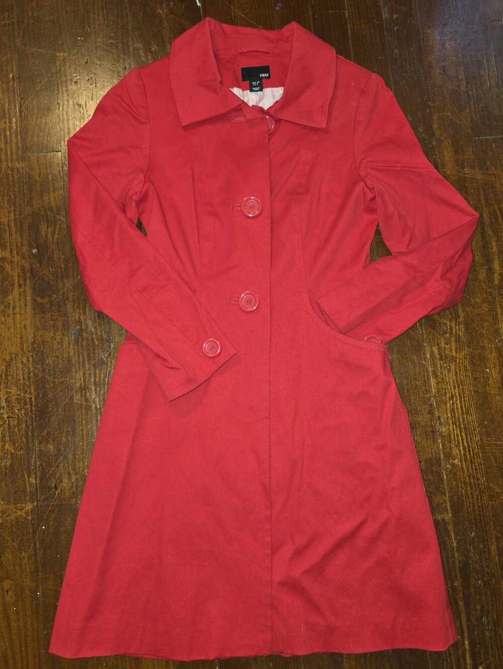 H&M Women's Red Single-Breasted Trench Coat